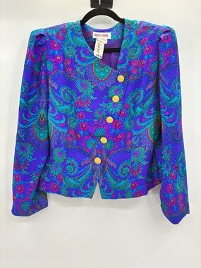 Maggy London Womens Vintage 80s 90s Floral Boxy Crop Silk Blazer Jacket  16 NEW